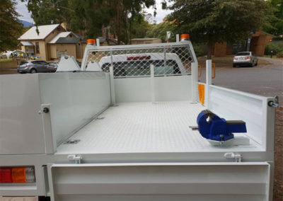 Rear view of custom ute tray with boxes